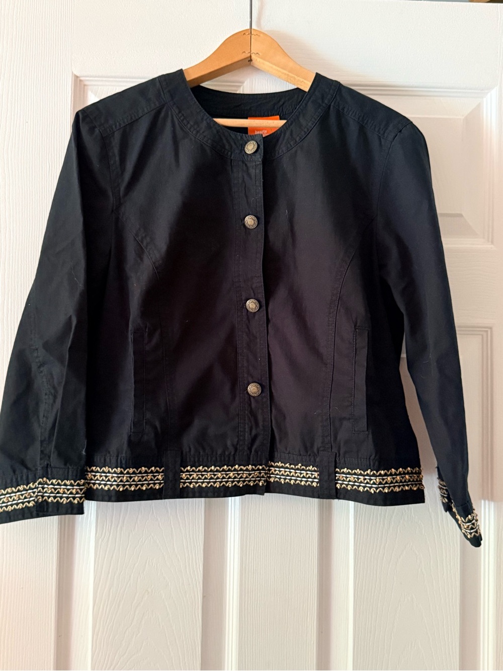 hearts of palm Black Embroidered Trim Round-Neck Jacket